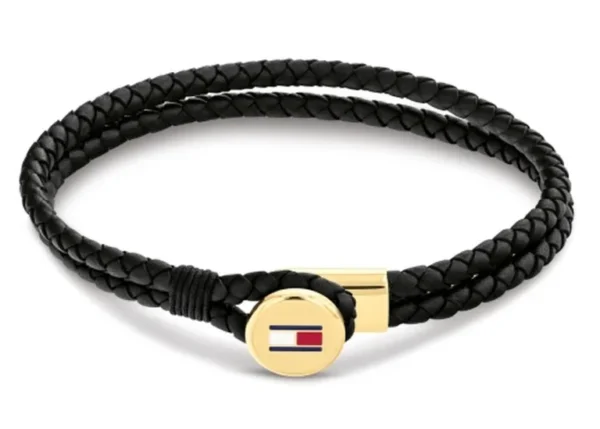 Bransoletka męska Tommy Hilfiger 2790669 skóra czarna ze złotą stalą