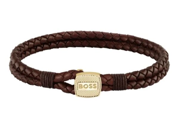 Bransoletka męska BOSS Seal 1580667M ze skóry naturalnej w kolorze brązowym