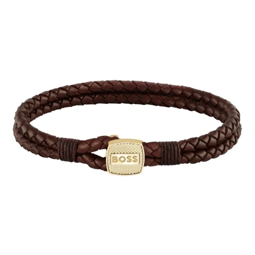 Bransoletka męska BOSS Seal 1580667M ze skóry naturalnej w kolorze brązowym