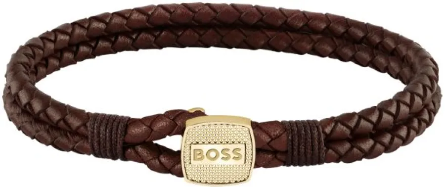 Bransoletka męska BOSS Seal 1580667M ze skóry naturalnej w kolorze brązowym