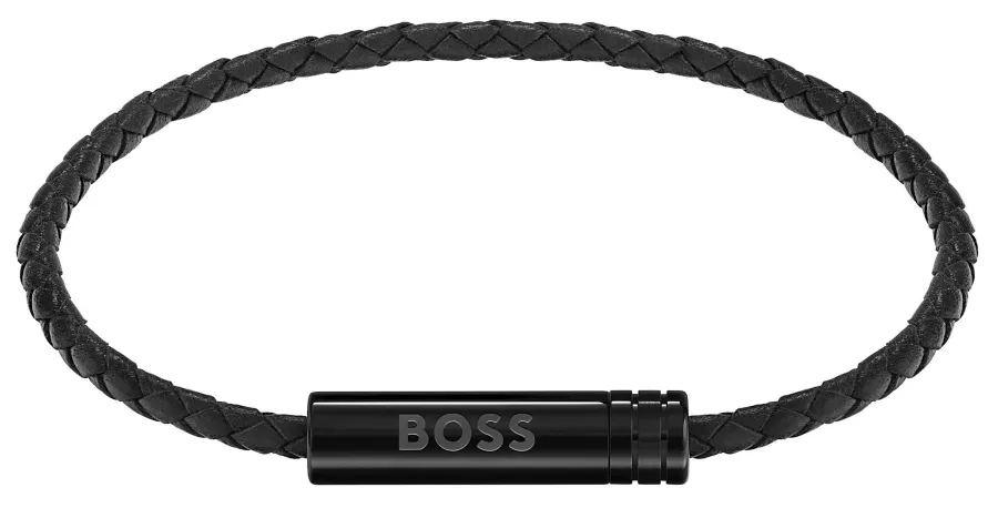Bransoletka męska BOSS Ares Air 1580875 z czarnej skóry naturalnej