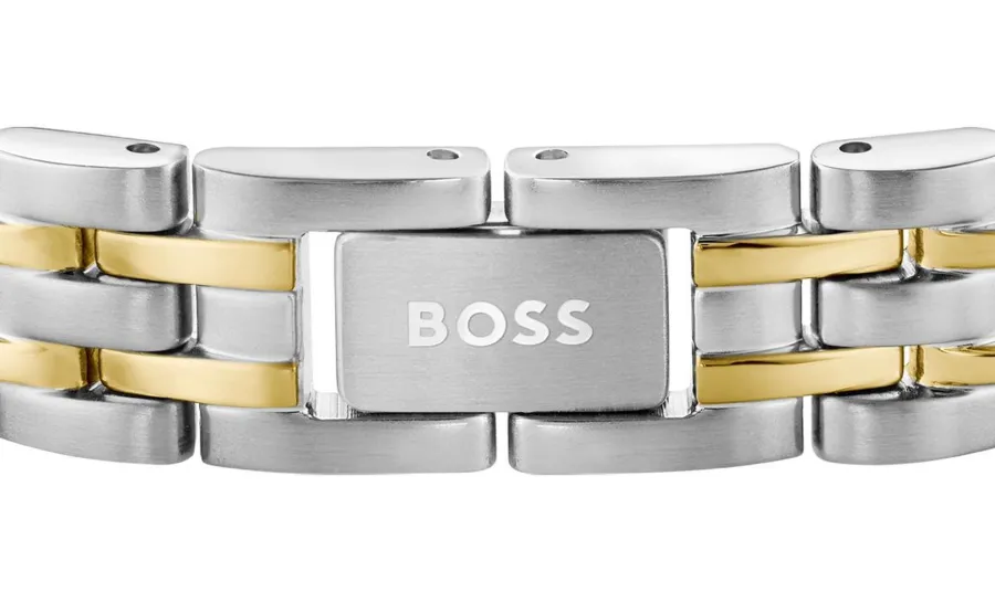 Bransoletka BOSS Wesley 1580813 stalowo-złota – zapięcie z logo BOSS