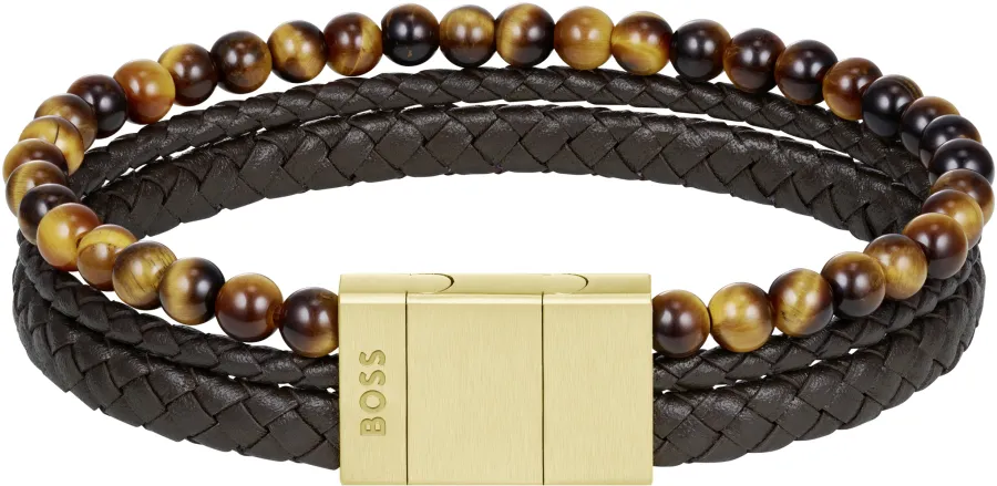 Bransoletka BOSS Sphere Mixed 1580787 brązowa – detal plecionej skóry