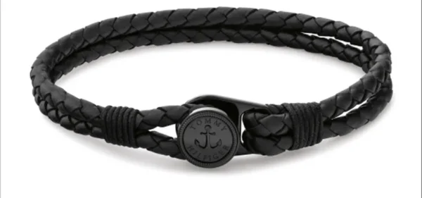 Bransoletka męska Tommy Hilfiger 2790693 czarna skóra naturalna ze stalą