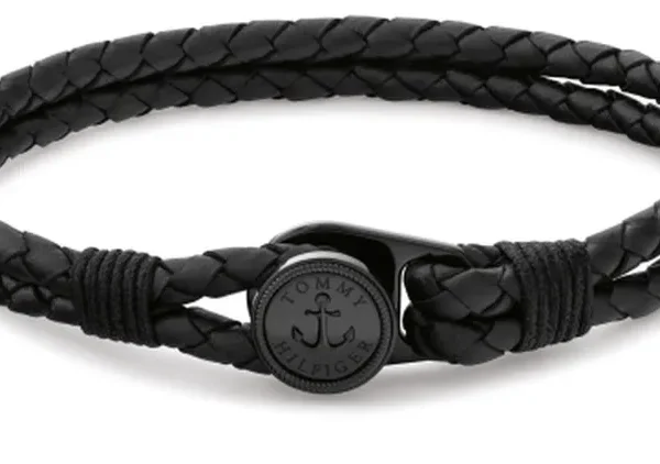 Bransoletka męska Tommy Hilfiger 2790693 czarna skóra naturalna ze stalą