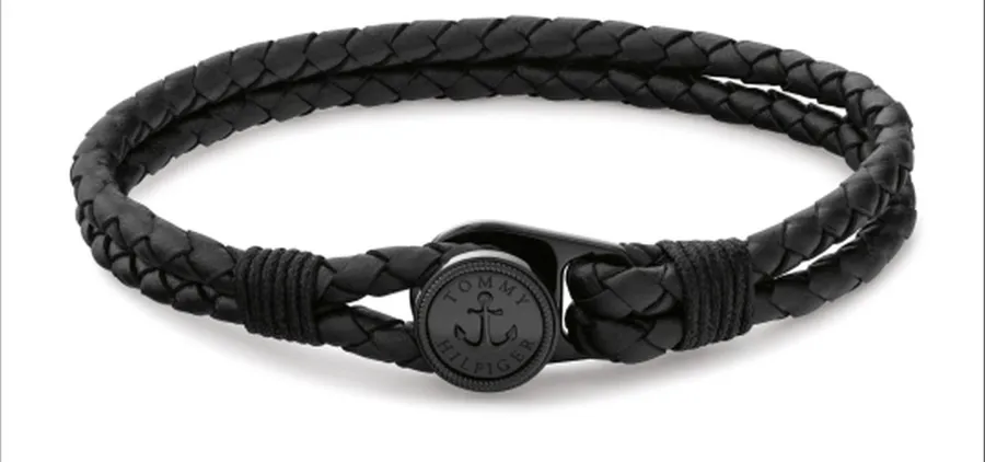 Bransoletka męska Tommy Hilfiger 2790693 czarna skóra naturalna ze stalą