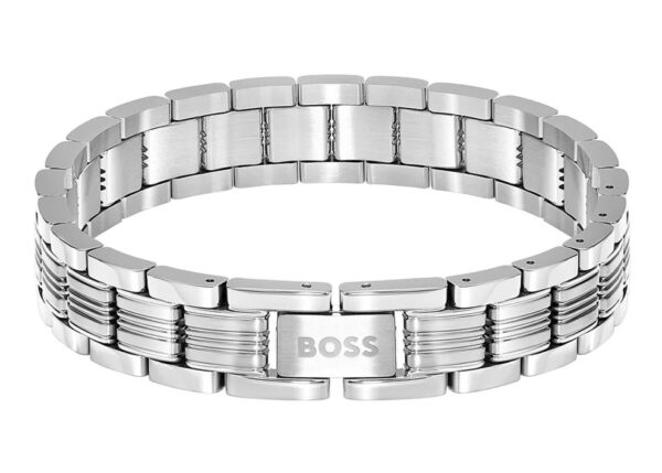 Bransoletka męska BOSS Emblem 1580885 ze stali szlachetnej w naturalnym stalowym kolorze