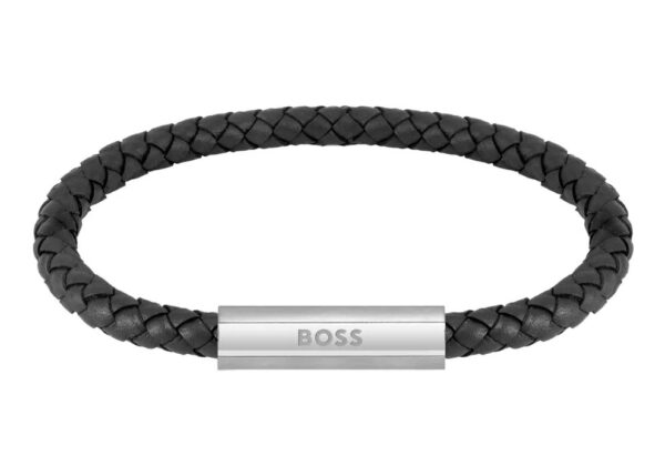Bransoletka męska BOSS Braided Leather 1580152 z plecionej skóry naturalnej w kolorze czarnym