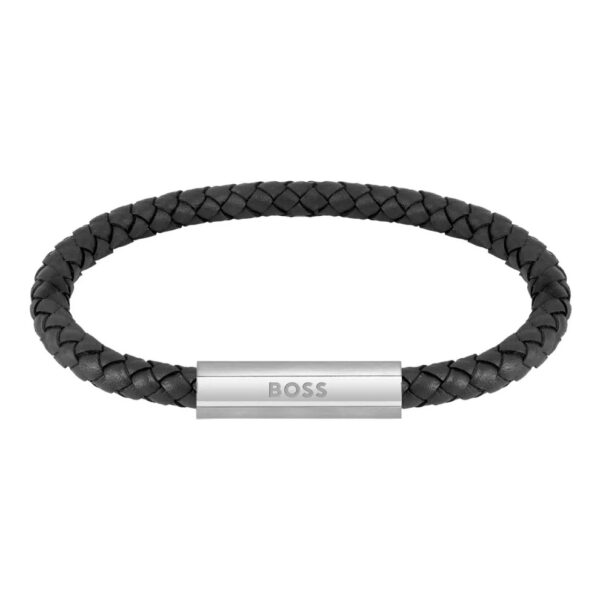 Bransoletka męska BOSS Braided Leather 1580152 z plecionej skóry naturalnej w kolorze czarnym