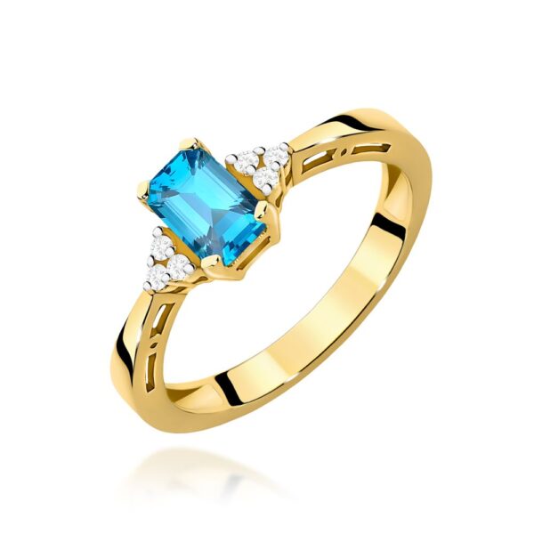 Pierścionek z topazem Swiss Blue 0,65 ct i brylantami, żółte złoto 585