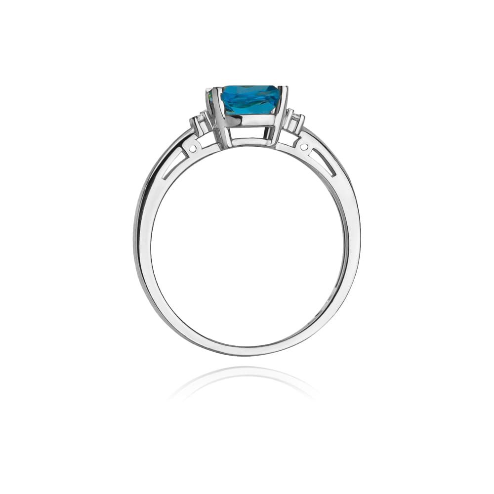 Pierścionek z topazem Swiss Blue 1,10 ct i brylantami, białe złoto 585