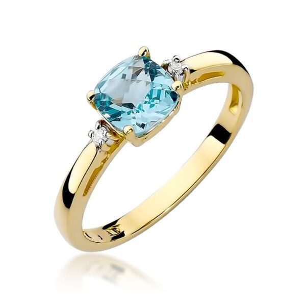 Pierścionek z topazem Swiss Blue 1,10 ct i brylantami, żółte złoto 585