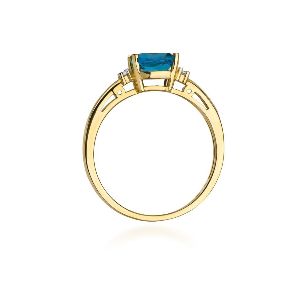 Pierścionek z topazem Swiss Blue 1,10 ct i brylantami, żółte złoto 585
