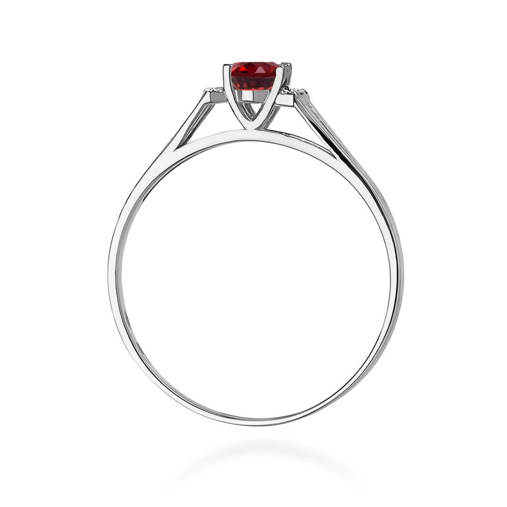 Pierścionek z granatem 0,50 ct i brylantami, białe złoto 585