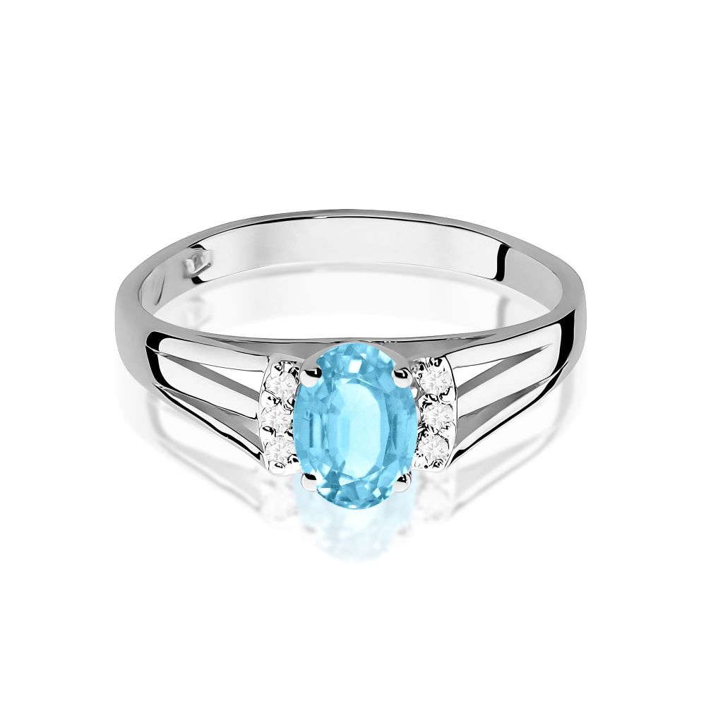 Pierścionek z topazem Swiss Blue 0,50 ct i brylantami, białe złoto 585