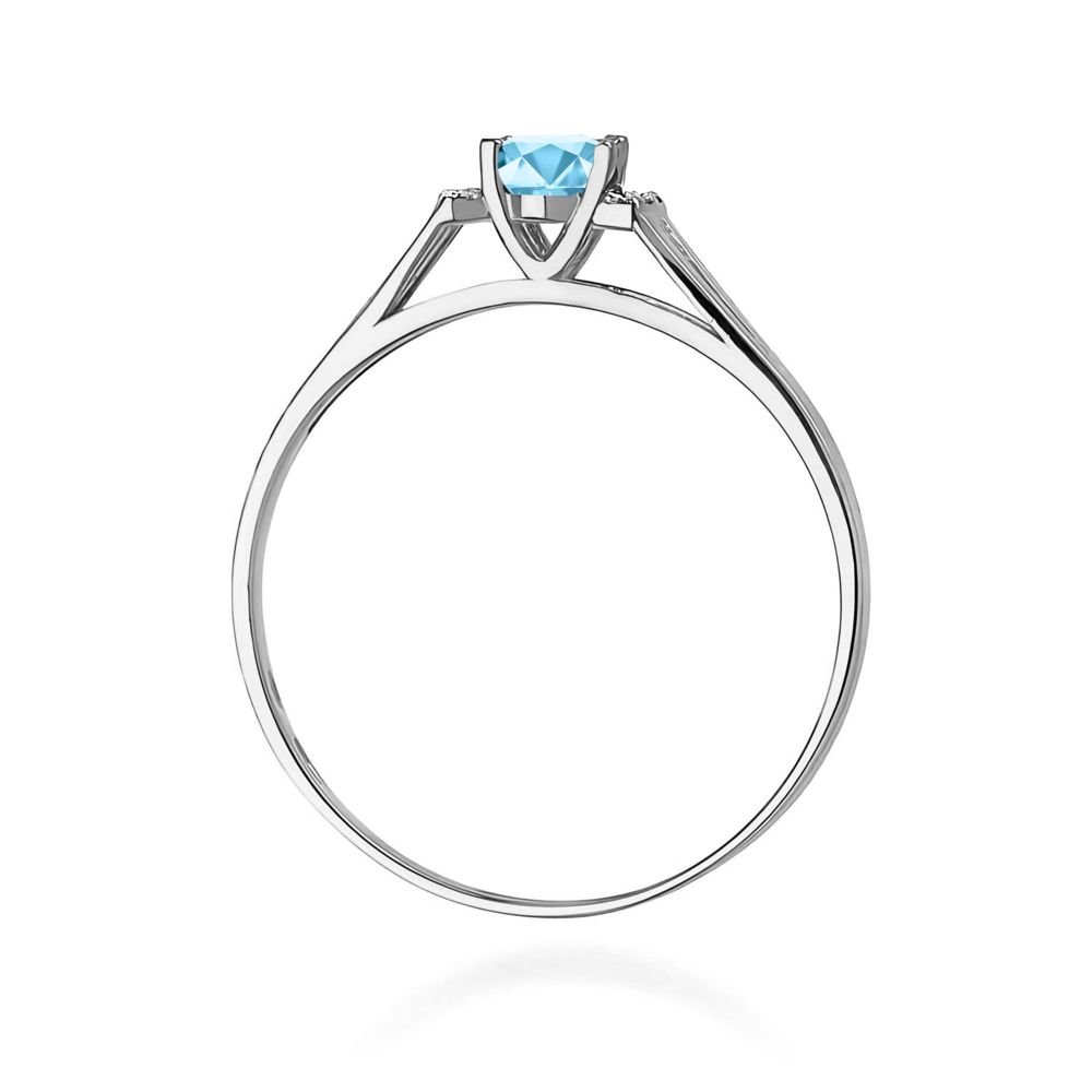 Pierścionek z topazem Swiss Blue 0,50 ct i brylantami, białe złoto 585
