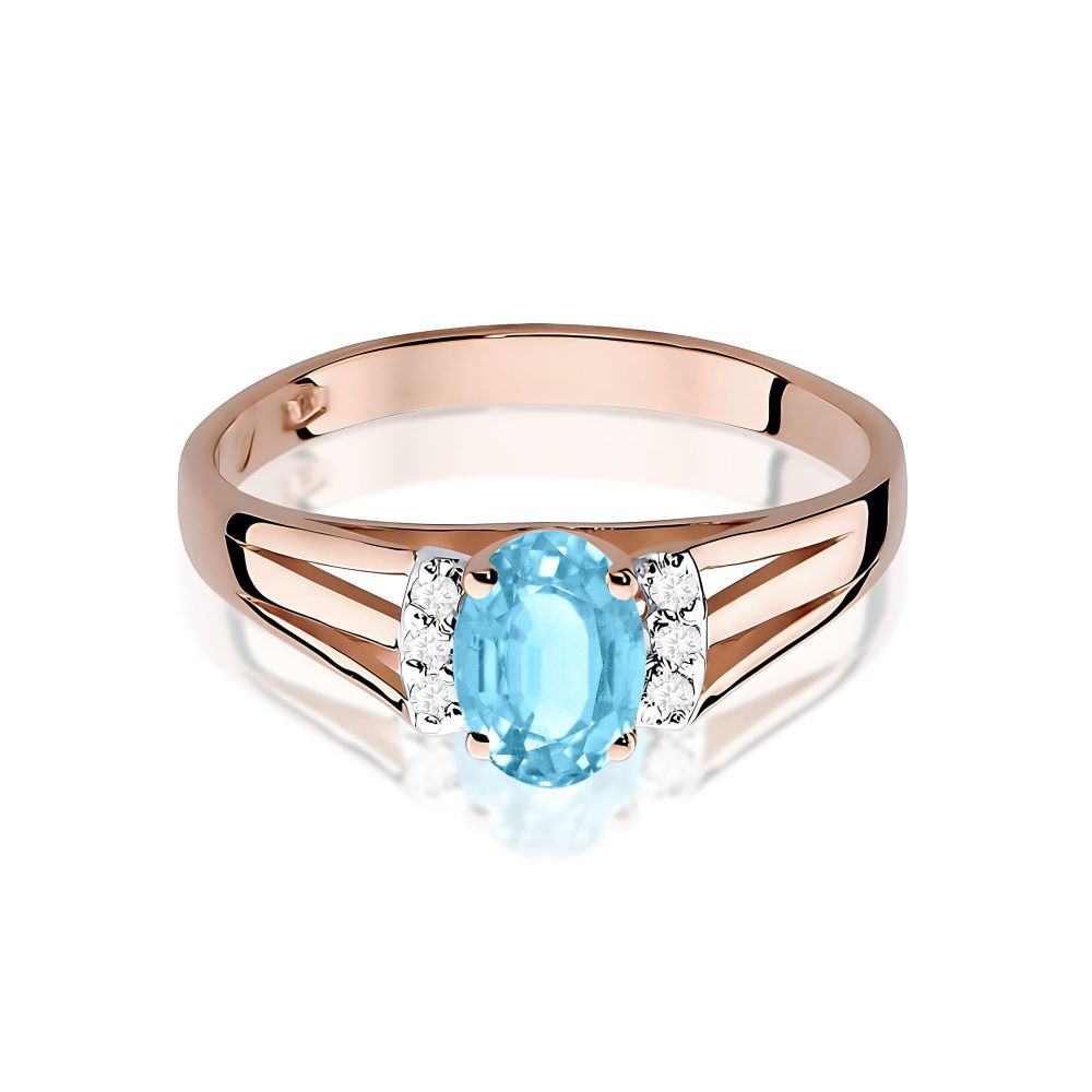 Pierścionek z topazem Swiss Blue 0,50 ct i brylantami, różowe złoto 585