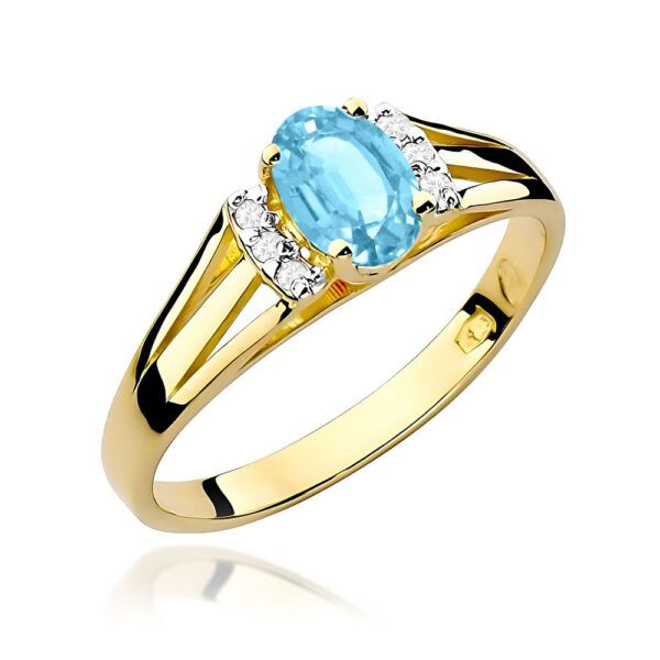 Pierścionek z topazem Swiss Blue 0,50 ct i brylantami, żółte złoto 585