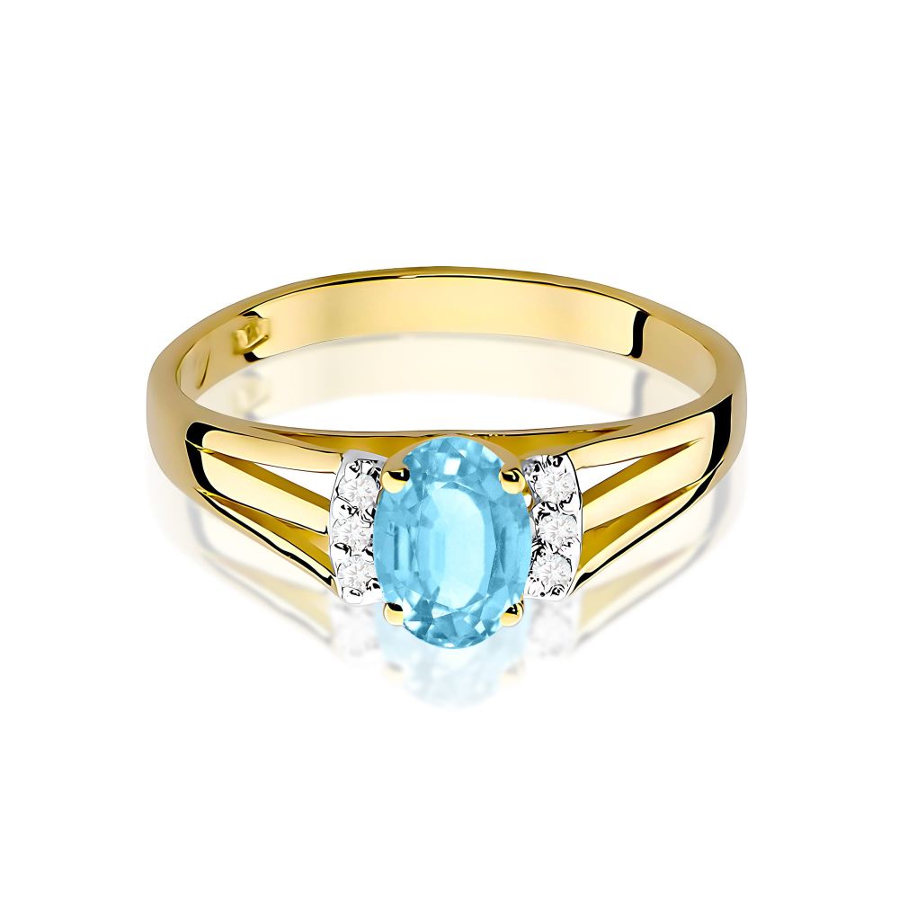 Pierścionek z topazem Swiss Blue 0,50 ct i brylantami, żółte złoto 585