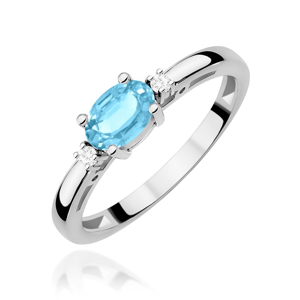 Pierścionek z topazem Swiss Blue 0,50 ct i brylantami, białe złoto 585