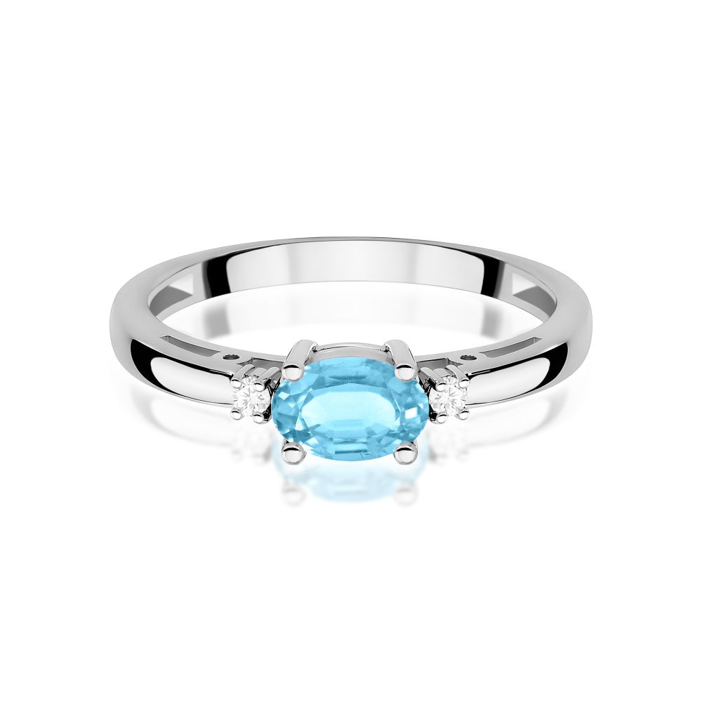 Pierścionek z topazem Swiss Blue 0,50 ct i brylantami, białe złoto 585