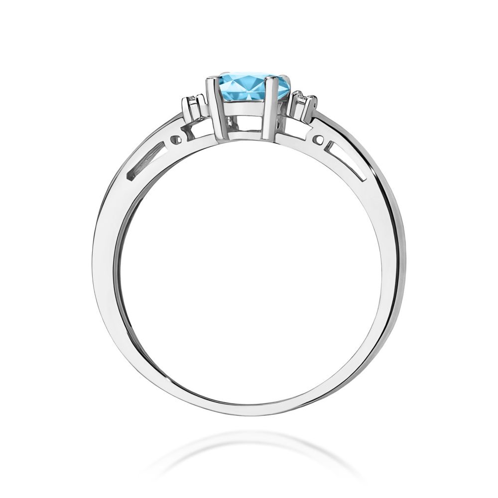 Pierścionek z topazem Swiss Blue 0,50 ct i brylantami, białe złoto 585