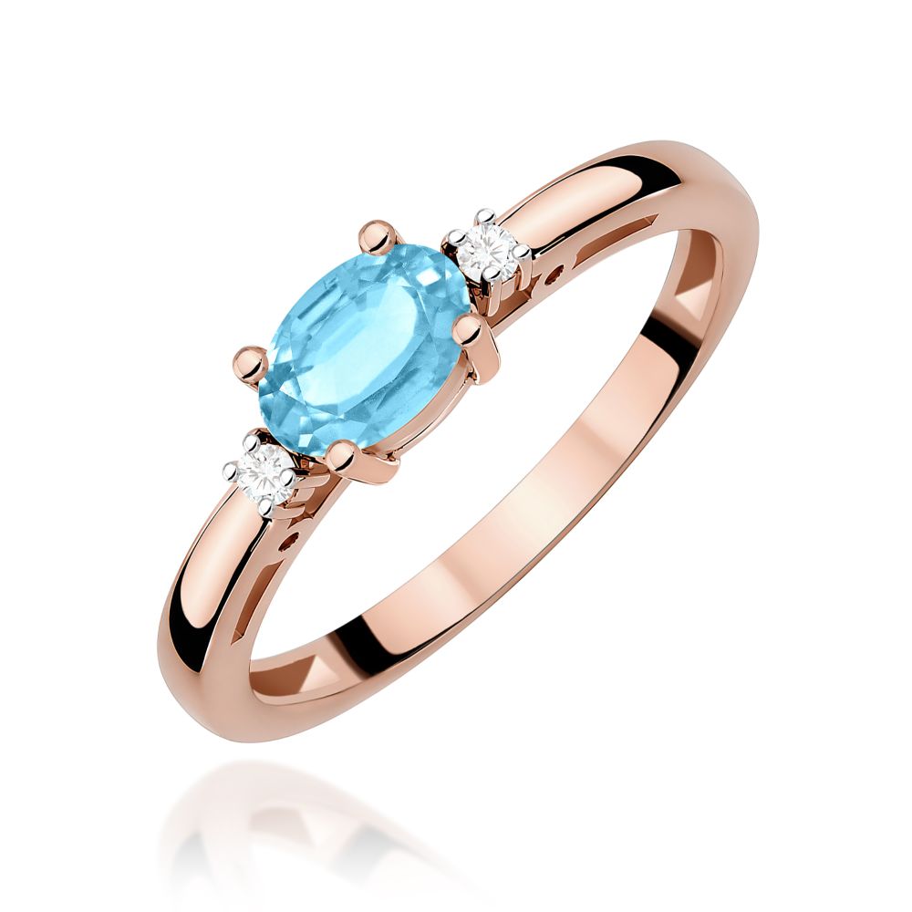 Pierścionek z topazem Swiss Blue 0,50 ct i brylantami, różowe złoto 585