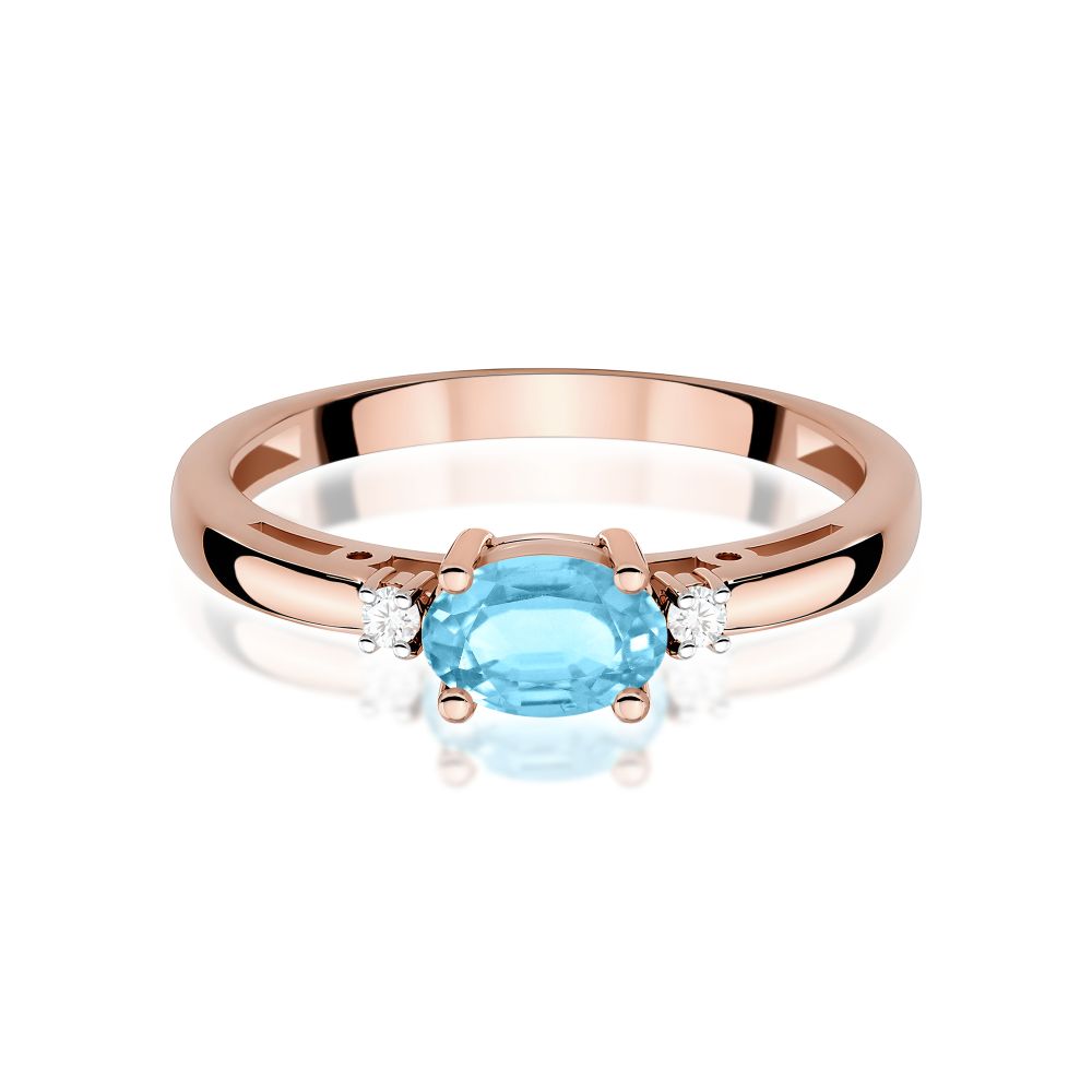 Pierścionek z topazem Swiss Blue 0,50 ct i brylantami, różowe złoto 585