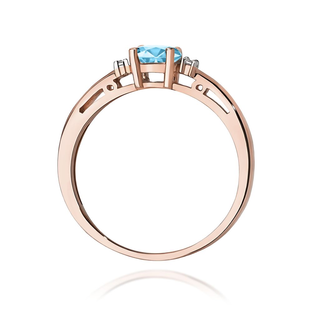 Pierścionek z topazem Swiss Blue 0,50 ct i brylantami, różowe złoto 585