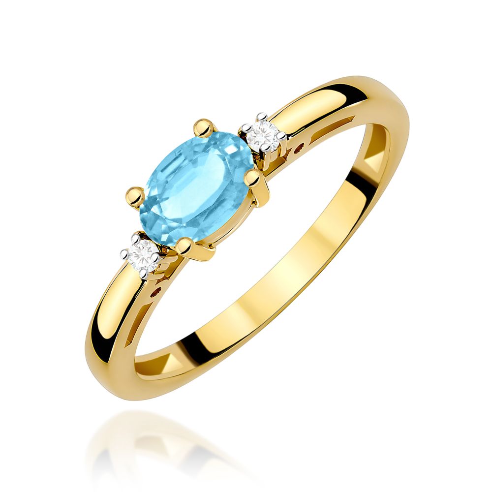 Pierścionek z topazem Swiss Blue 0,50 ct i brylantami, żółte złoto 585