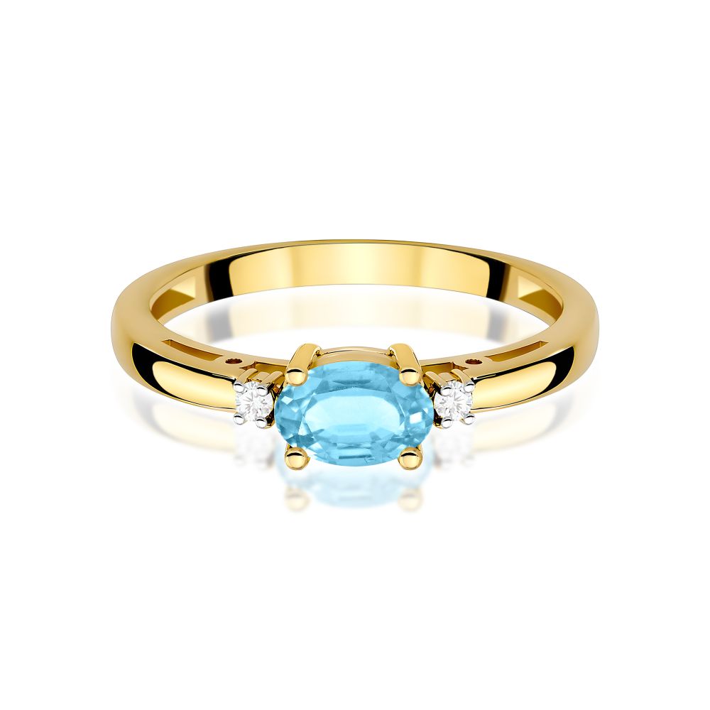 Pierścionek z topazem Swiss Blue 0,50 ct i brylantami, żółte złoto 585