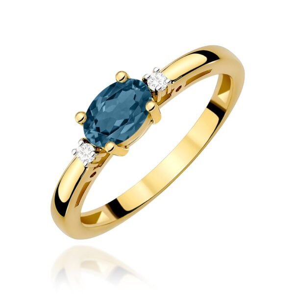 Pierścionek z topazem London Blue 0,50 ct i brylantami, żółte złoto 585