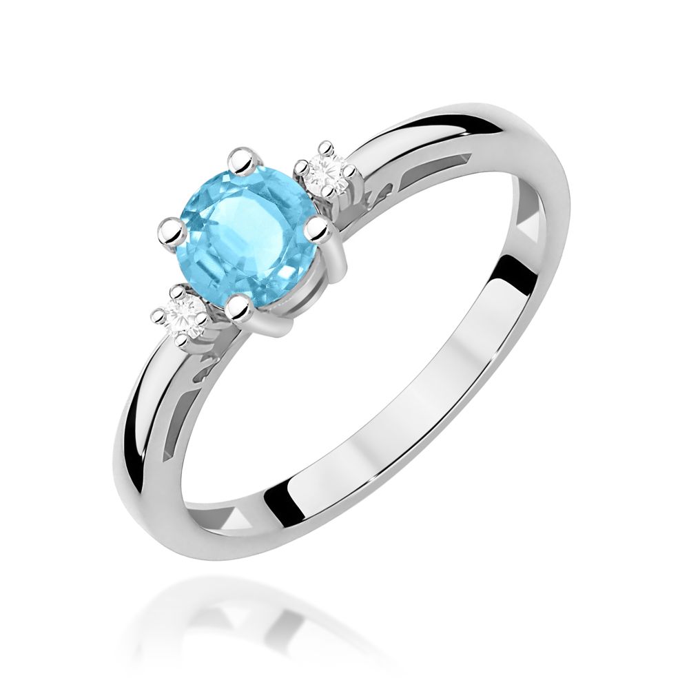 Pierścionek z topazem Swiss Blue 0,50 ct i brylantami, białe złoto 585