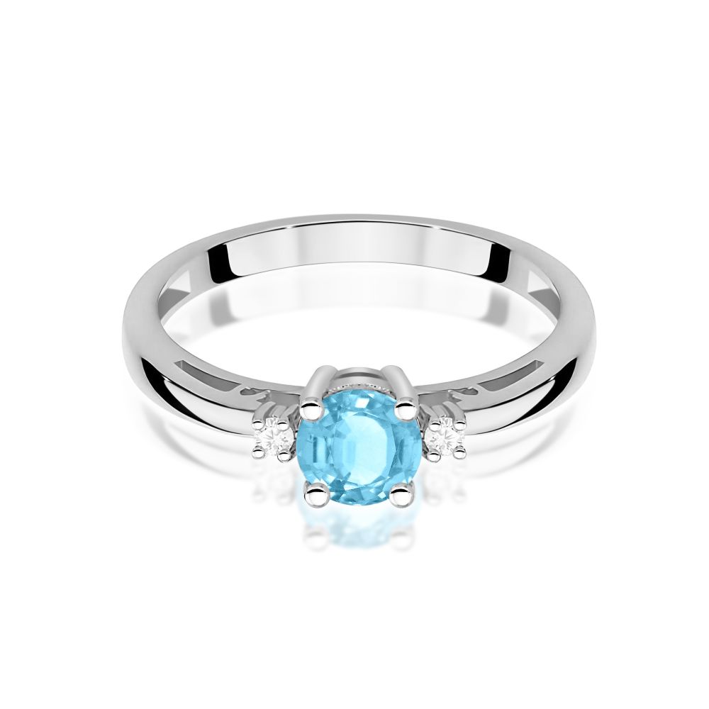 Pierścionek z topazem Swiss Blue 0,50 ct i brylantami, białe złoto 585