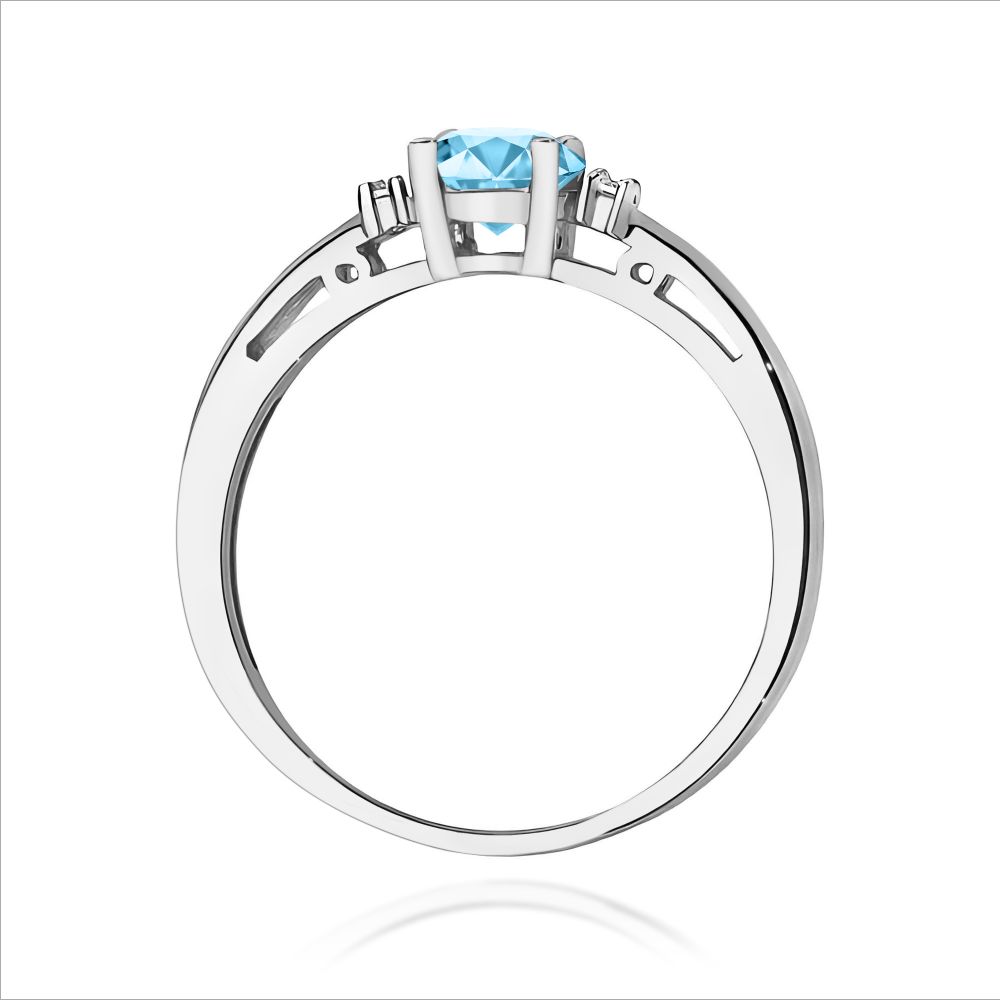 Pierścionek z topazem Swiss Blue 0,50 ct i brylantami, białe złoto 585