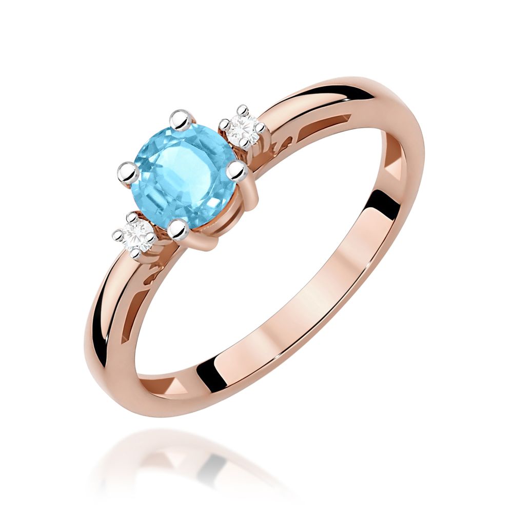 Pierścionek z topazem Swiss Blue 0,50 ct i brylantami, różowe złoto 585