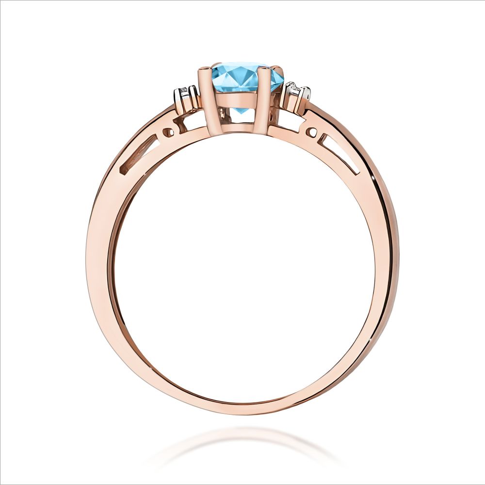 Pierścionek z topazem Swiss Blue 0,50 ct i brylantami, różowe złoto 585