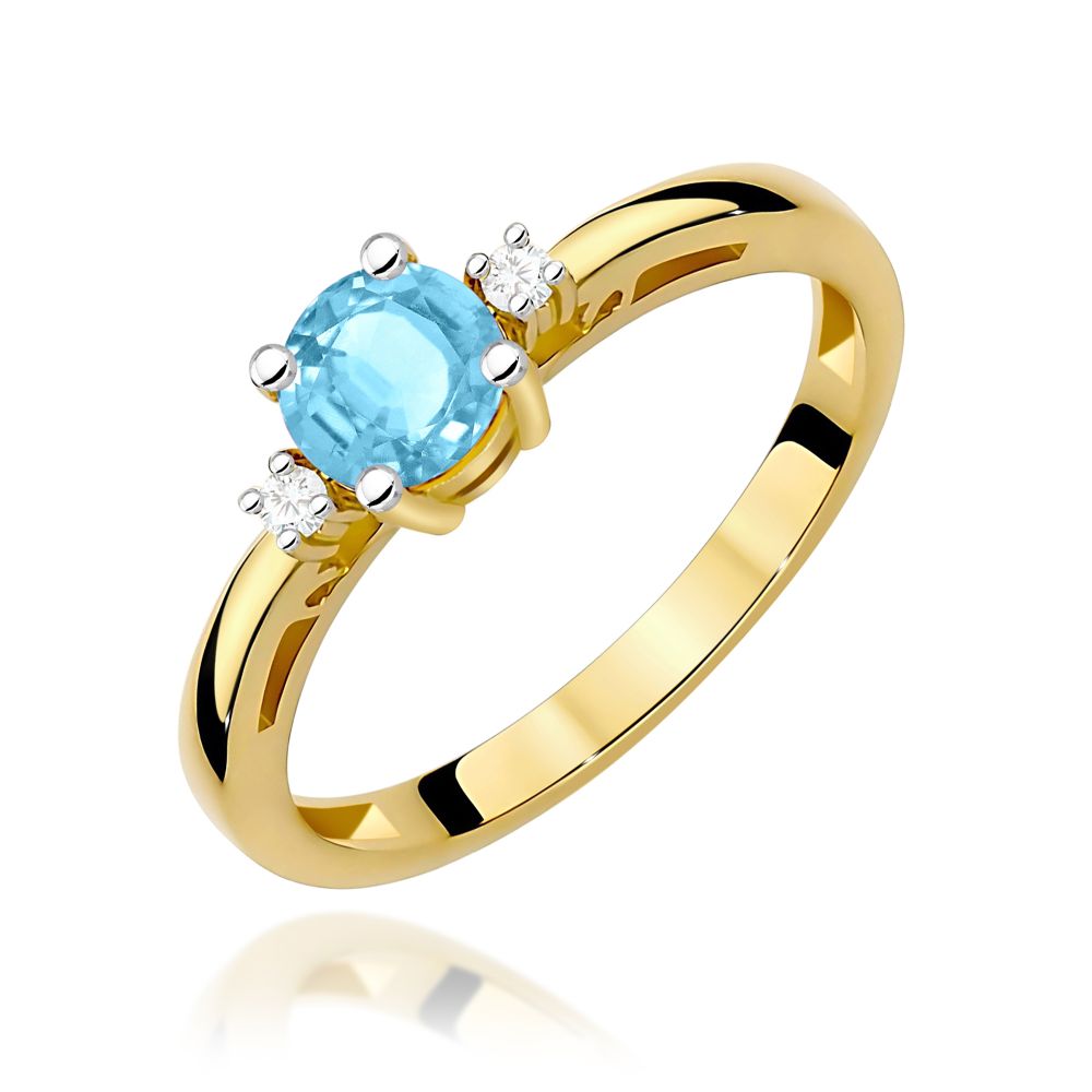 Pierścionek z topazem Swiss Blue 0,50 ct i brylantami, żółte złoto 585
