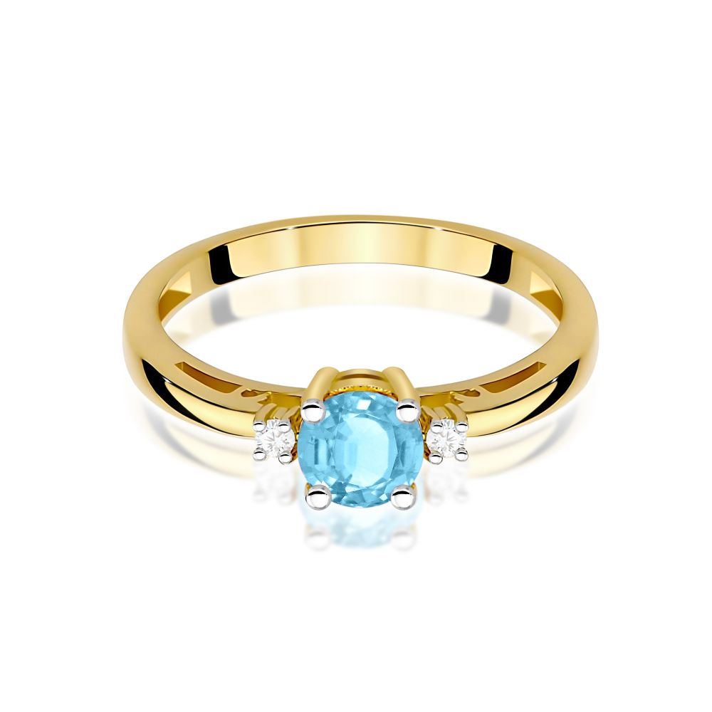 Pierścionek z topazem Swiss Blue 0,50 ct i brylantami, żółte złoto 585