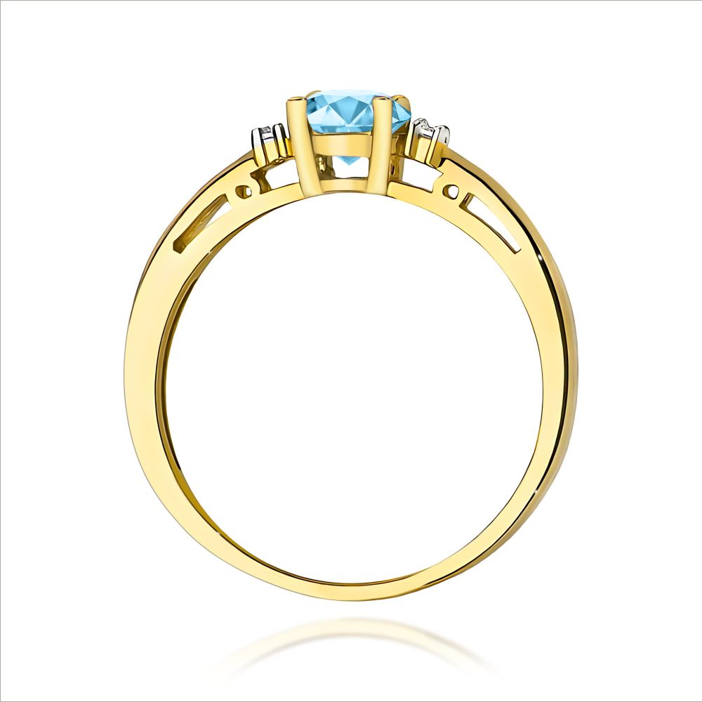 Pierścionek z topazem Swiss Blue 0,50 ct i brylantami, żółte złoto 585