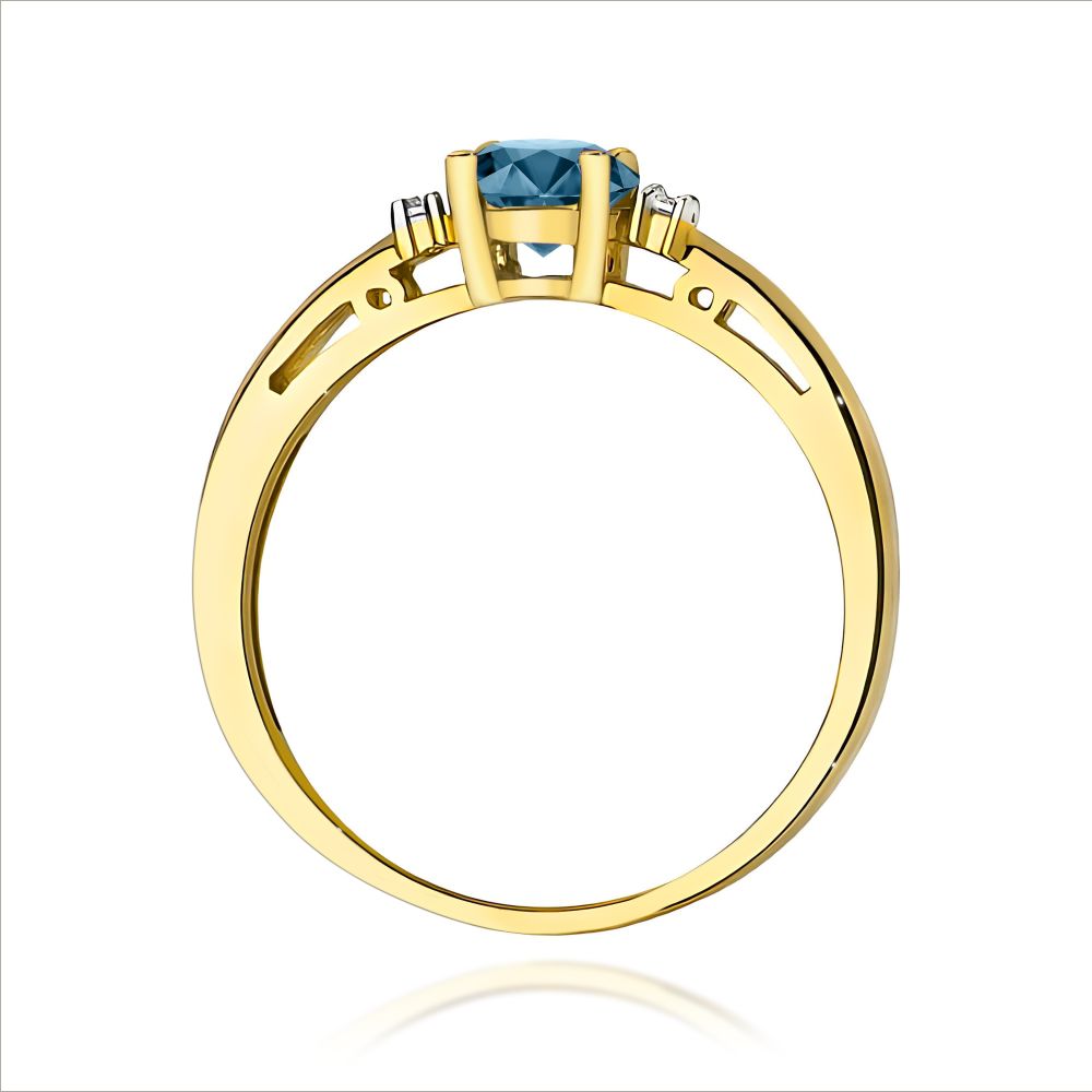 Pierścionek z topazem London Blue 0,50 ct i brylantami, żółte złoto 585