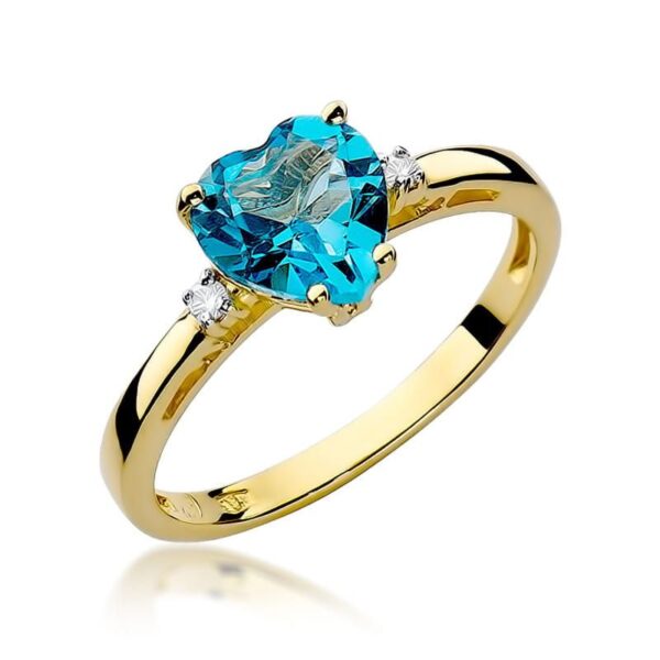 Pierścionek z topazem Swiss Blue 1,20 ct i brylantami, żółte złoto 585