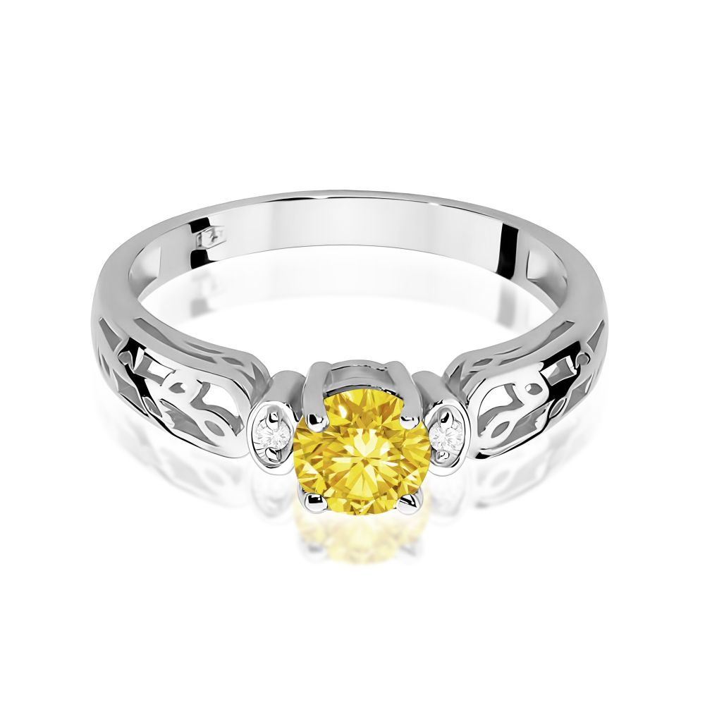 Pierścionek z żółtym diamentem laboratoryjnym 0,52 ct, białe złoto 585