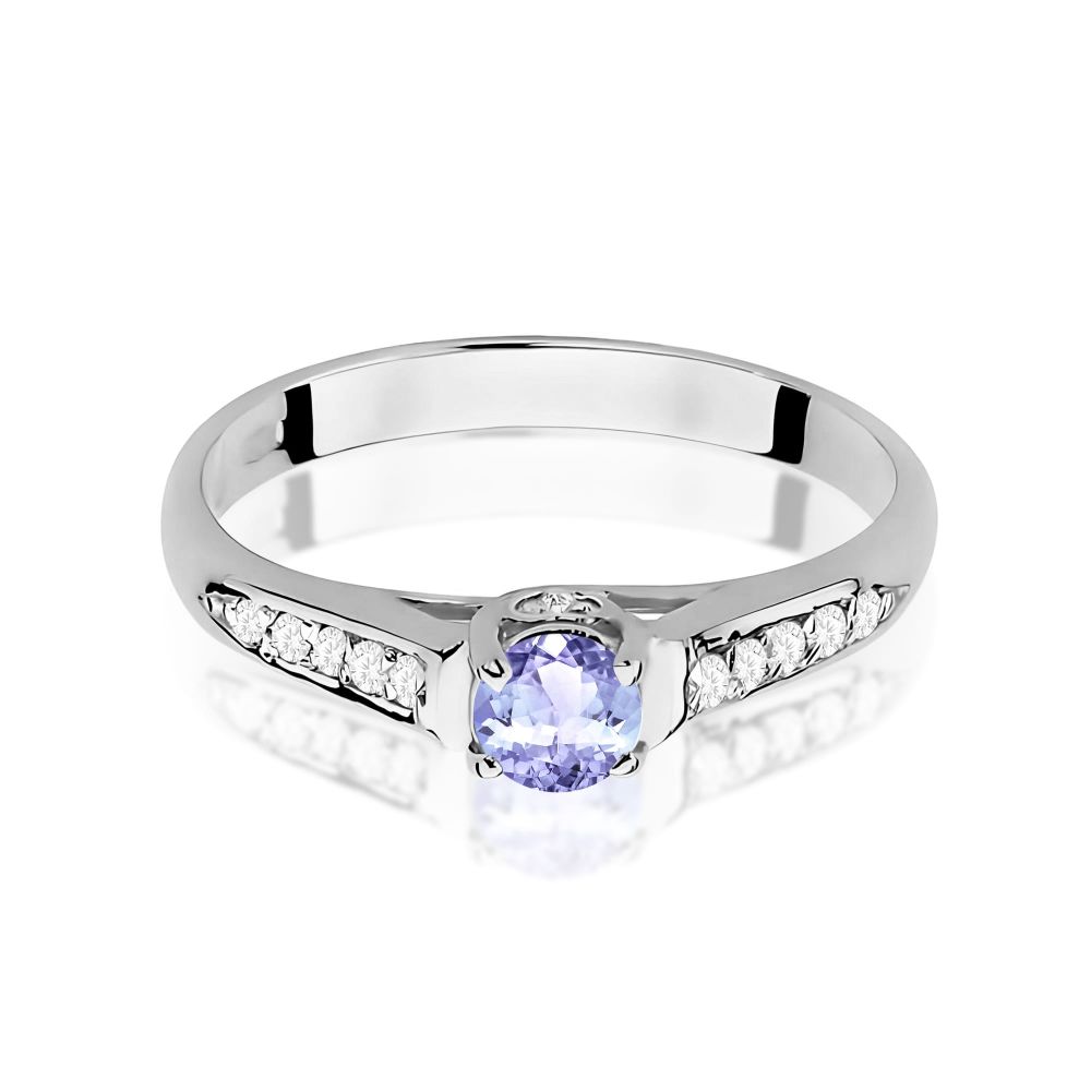 Pierścionek z tanzanitem 0,35 ct i brylantami, białe złoto 585