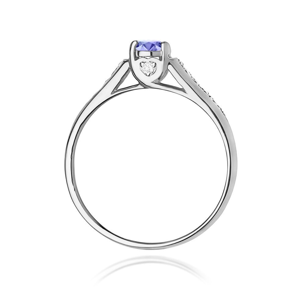 Pierścionek z tanzanitem 0,35 ct i brylantami, białe złoto 585