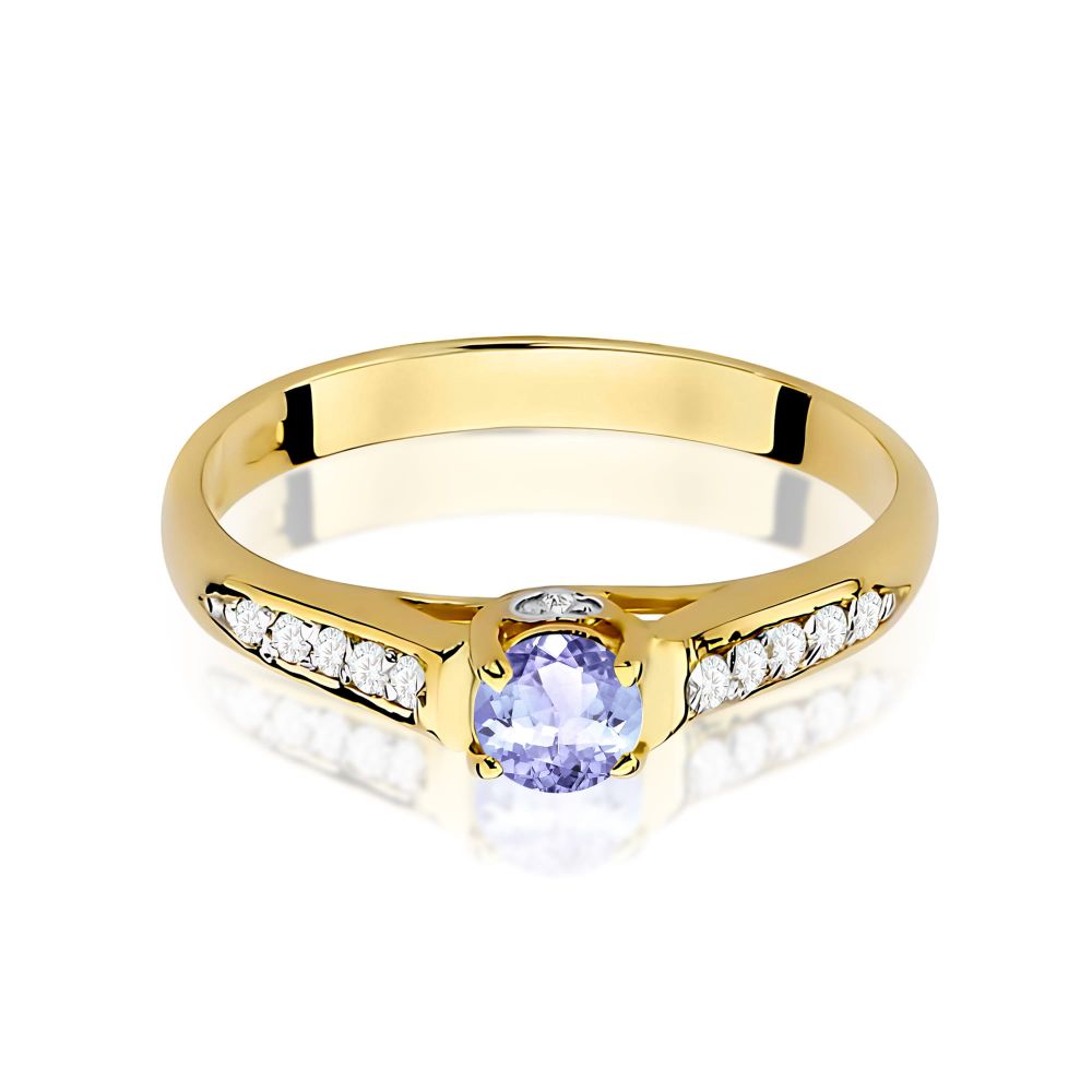 Pierścionek z tanzanitem 0,35 ct i brylantami, żółte złoto 585