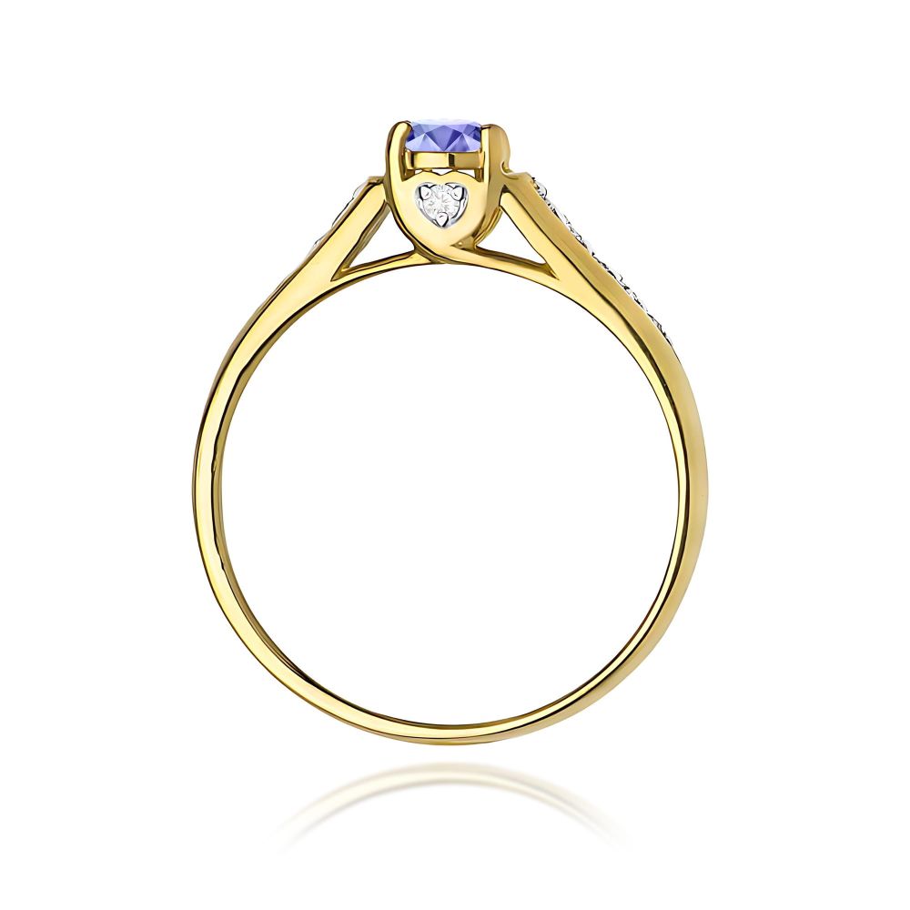 Pierścionek z tanzanitem 0,35 ct i brylantami, żółte złoto 585