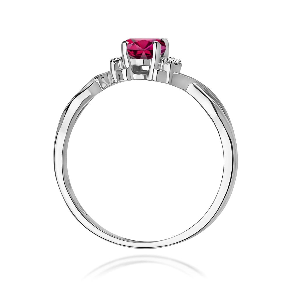 Pierścionek z rodolitem 0,50 ct i brylantami, białe złoto 585
