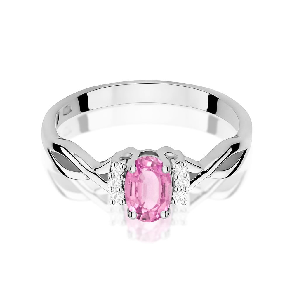 Pierścionek z różowym szafirem 0,45 ct i brylantami, białe złoto 585