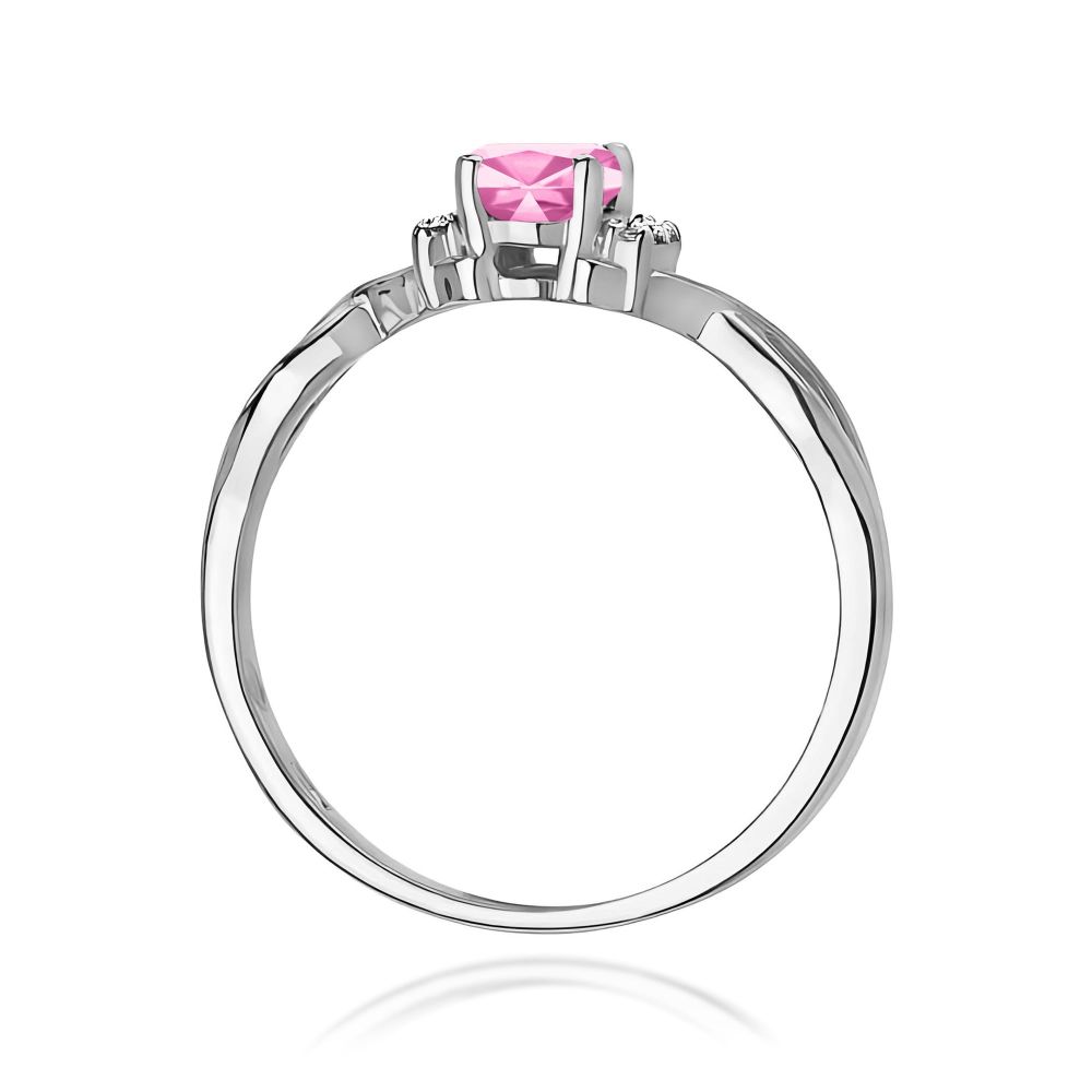 Pierścionek z różowym szafirem 0,45 ct i brylantami, białe złoto 585
